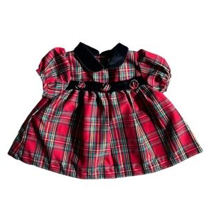 Baby Girls Little Bitty Plaid Christmas Dress Velvet Collar 3–6 Months